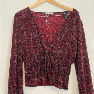 ZARA Black & Red Cheetah Pleated Blouse Size Large